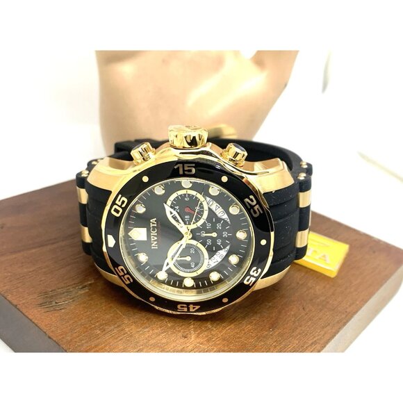 Invicta Men's Watch 6981 Pro Diver Black Dial Gold Tone Chronograph Black Rubber - Picture 9 of 15